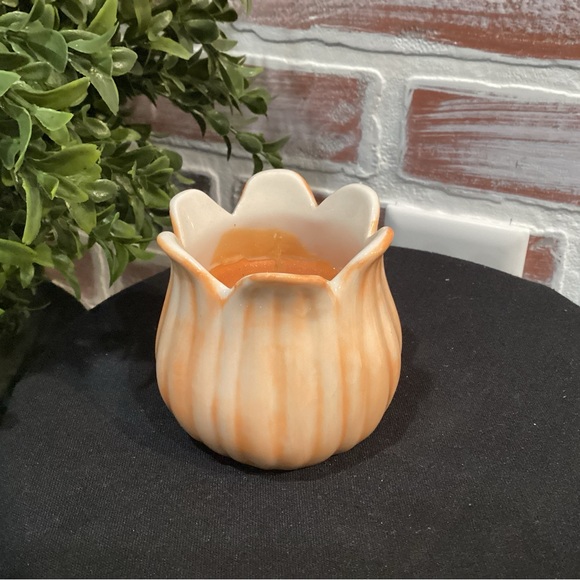 “3/$15” - Ceramic Crafted Candle Holder With Candle - Never Lit - Orange & White - Picture 3 of 8